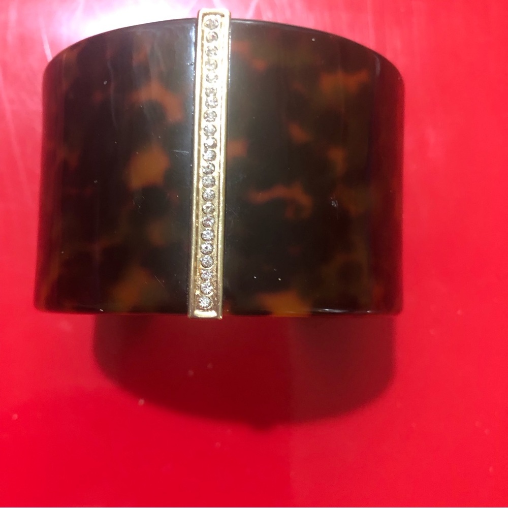 Faux Tortoise Wide Cuff Bracelet Rhinestone Encrusted Classic Sophisticated Look